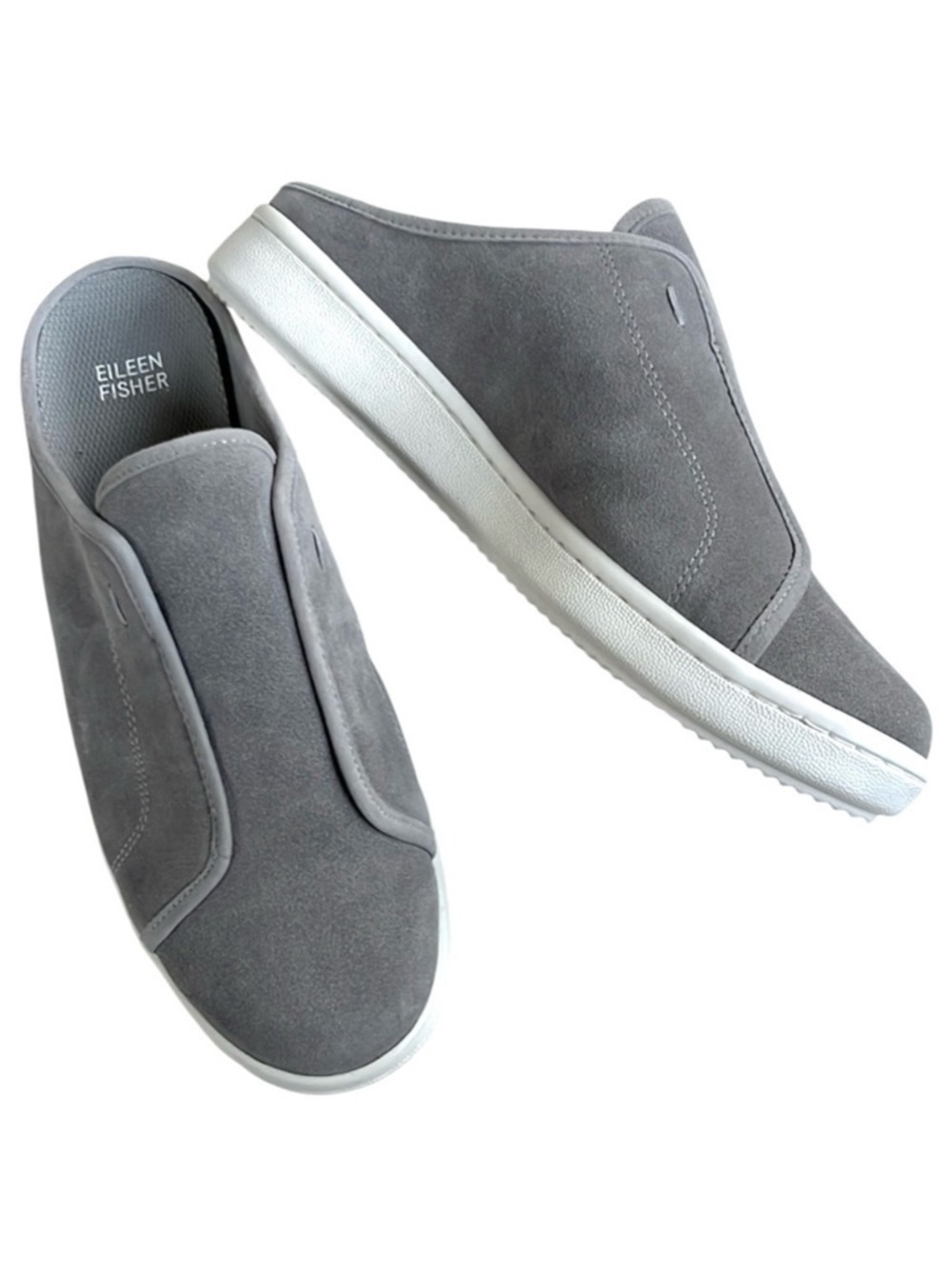 Like New Eileen Fisher Leather Pacy Slip-On Mule Sneakers Grey 9